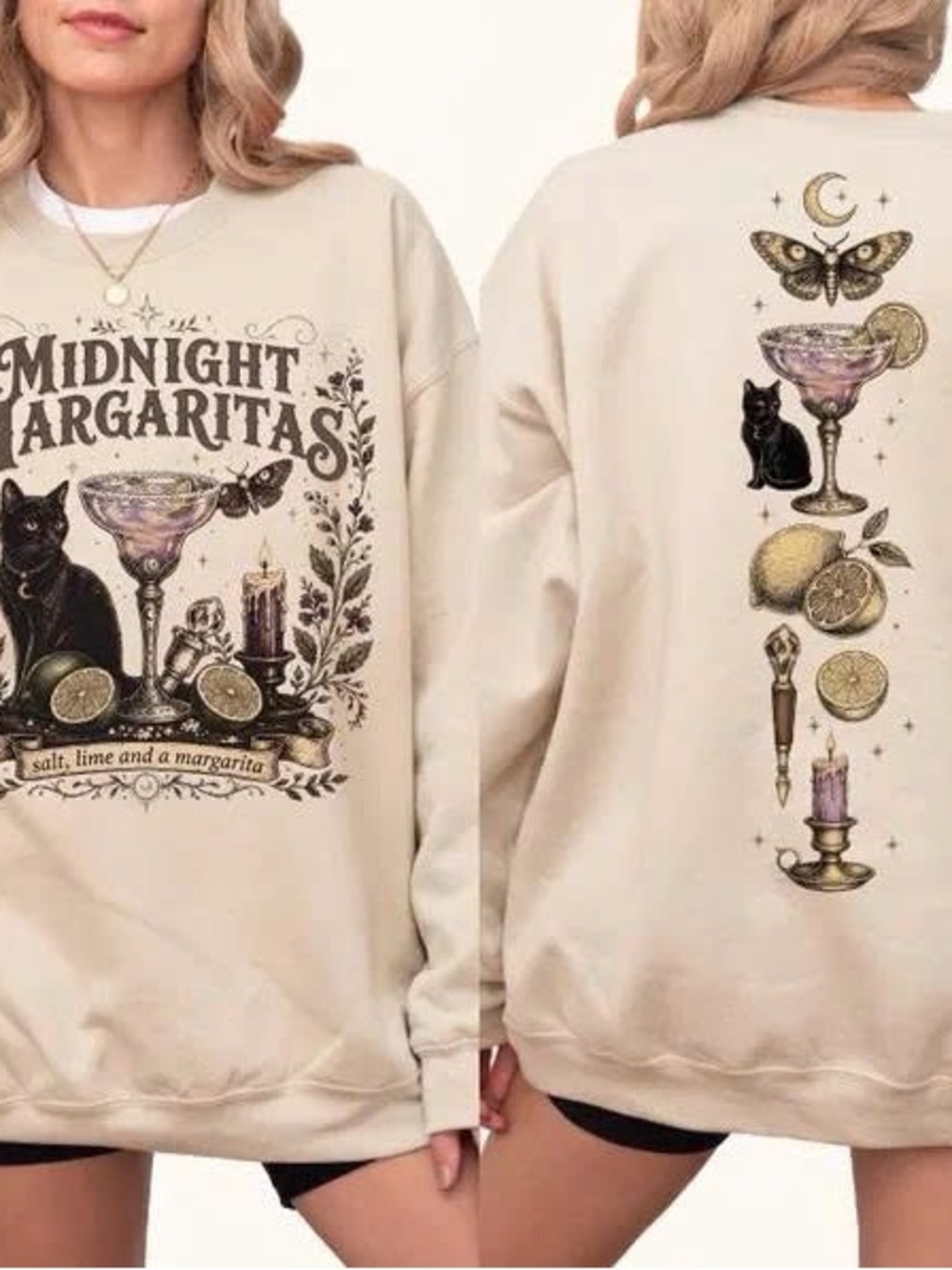 Midnight Margaritas Cream Graphic Sweatshirt - Unbranded